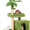 TSCOMON 31.5" Cat Tree / Tower for Indoor Cats with Green Leaves, Cat Condo Cozy Plush Cat House with Hang Ball and Leaf Shape