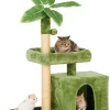 TSCOMON 31.5" Cat Tree / Tower for Indoor Cats with Green Leaves, Cat Condo Cozy Plush Cat House with Hang Ball and Leaf Shape - Image 2