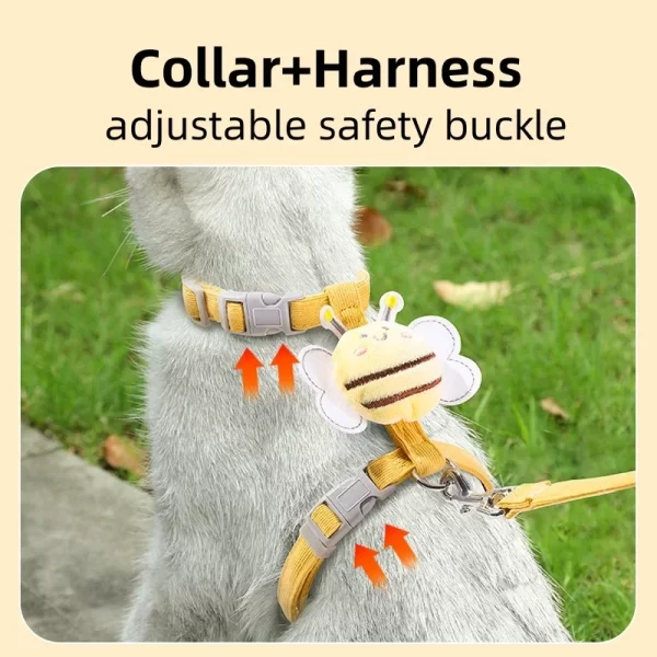 Cartoon Bee Pet Harness Leash & Collar Set - Image 3