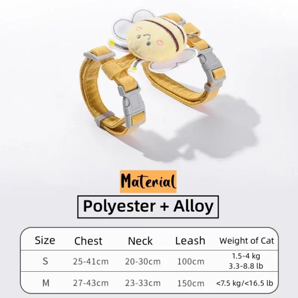Cartoon Bee Pet Harness Leash & Collar Set - Image 5